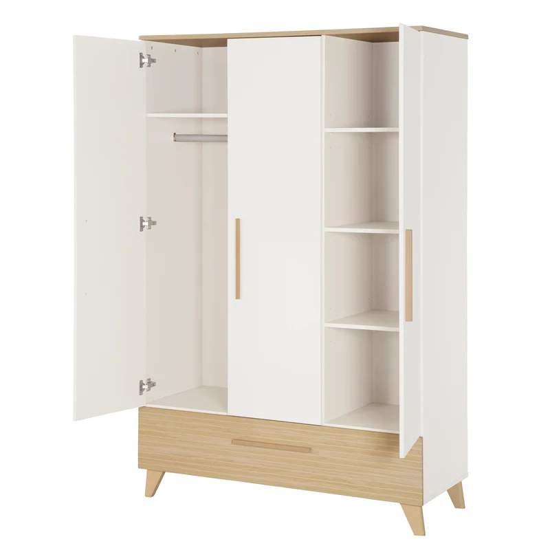 Kleiderschrank 'Theo' 3-türig - Hochwertige Fräsungen - Weiß / Eiche