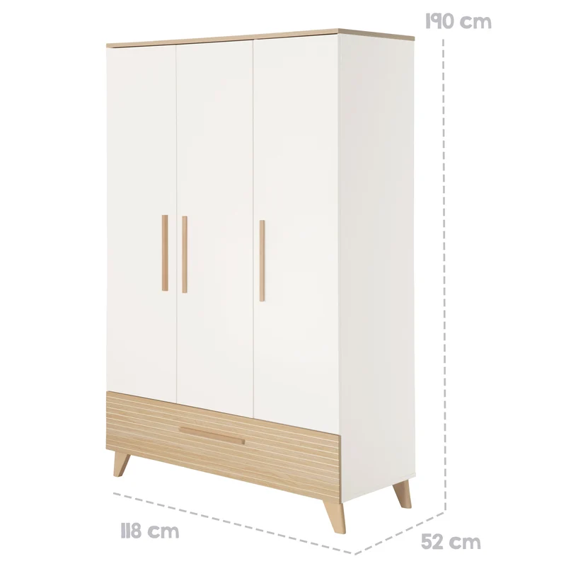 Kleiderschrank 'Theo' 3-türig - Hochwertige Fräsungen - Weiß / Eiche