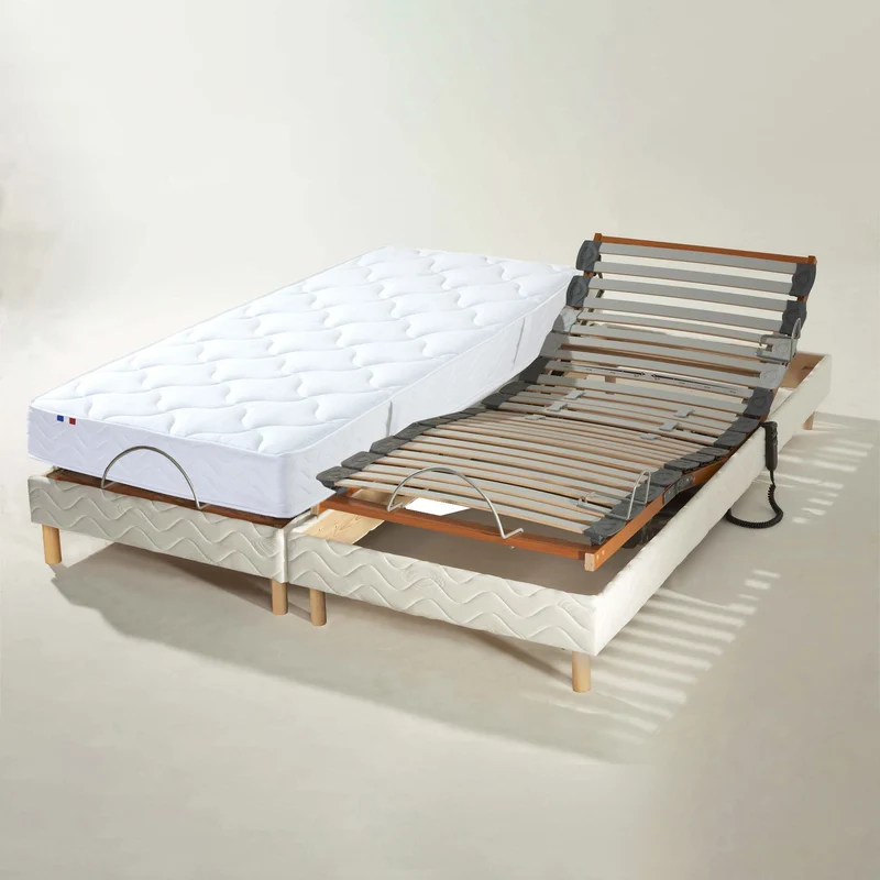 Lot de sommiers avec réglage fermeté au niveau lombaire 2x80 x 200