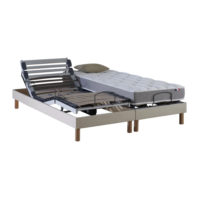 Ensemble lit électrique relaxation multi lattes + Matelas Mousse à mémoire de forme Couleur Beige 2x80 x 200