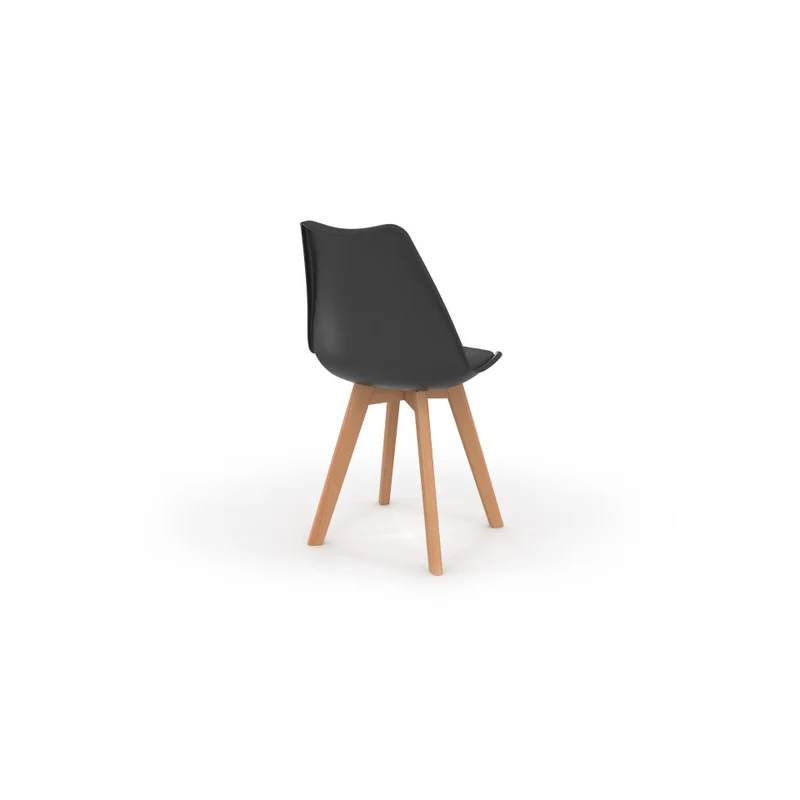 Chaises Nordia assise noire et pieds bois - lot de 6