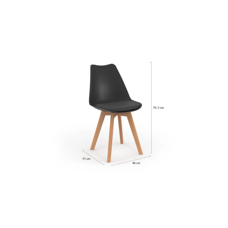 Chaises Nordia assise noire et pieds bois - lot de 6