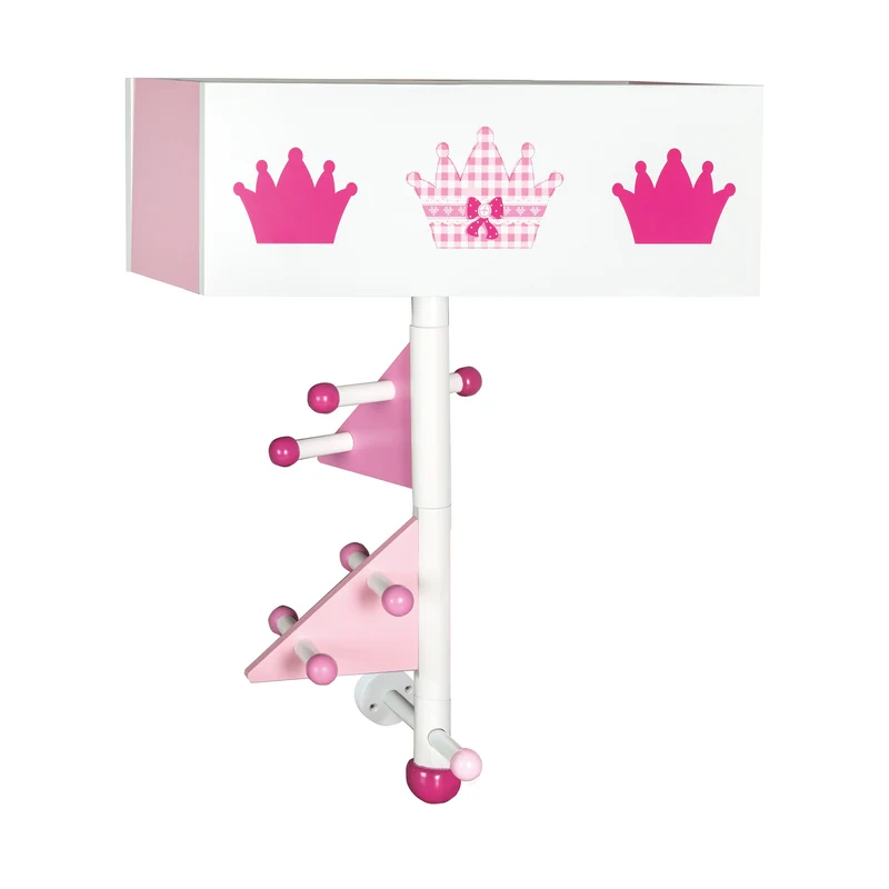 Kindergarderobe 'Krone' aus Holz - 9 Haken und 2 Fächern - Rosa lackiert / bedruckt