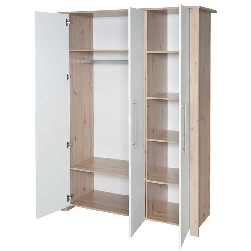 Kleiderschrank 'Malo' 3-türig mit Soft-Close-Scharnieren - Weiß / Eichen-Dekor
