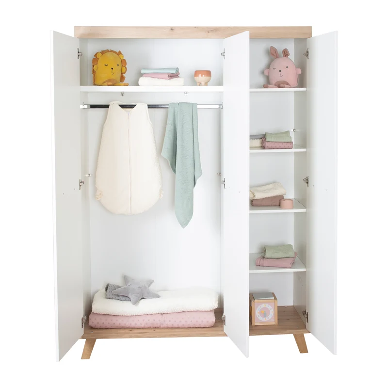 Kleiderschrank 'Malo' 3-türig mit Soft-Close-Scharnieren - Weiß / Eichen-Dekor