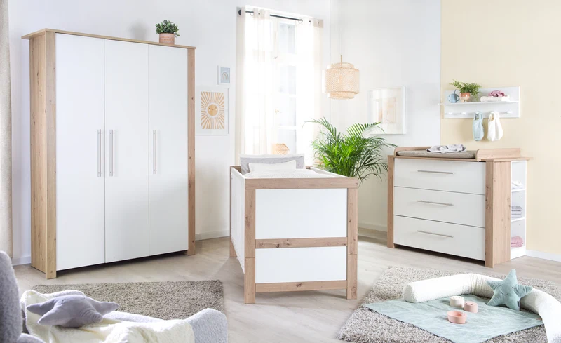 Kleiderschrank 'Malo' 3-türig mit Soft-Close-Scharnieren - Weiß / Eichen-Dekor