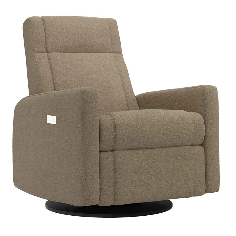 Grand Fauteuil Berçant et Pivotant Nelly avec Mécanisme Électrique - Tissu Anti-tache Tessa Mocha