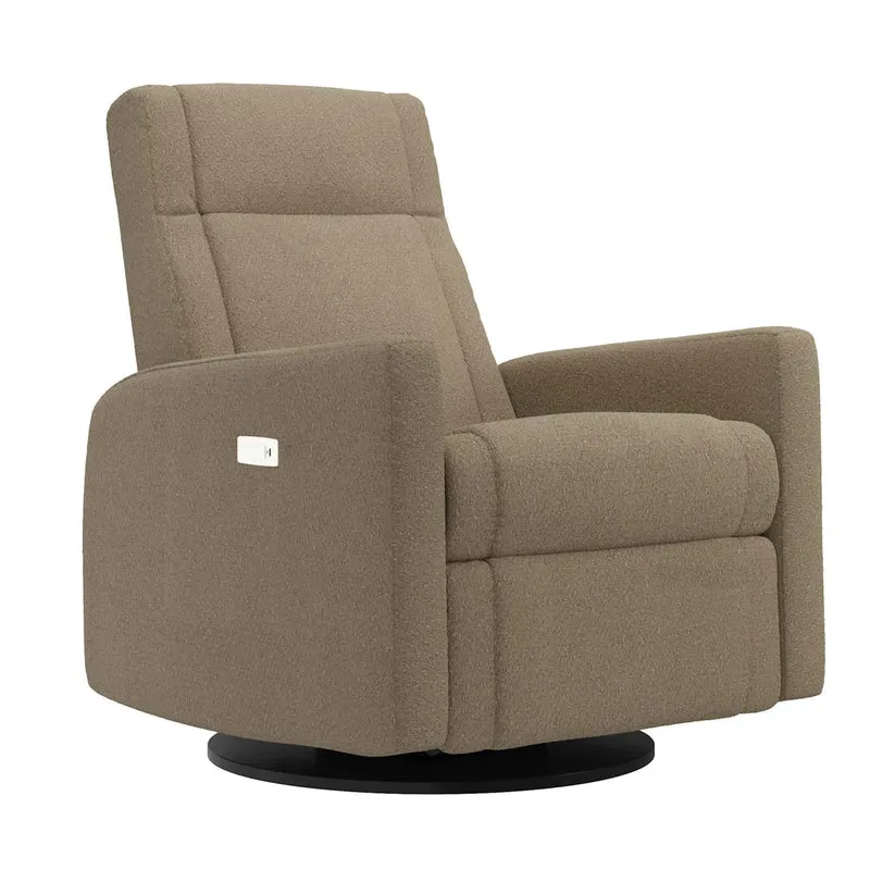 Grand Fauteuil Berçant et Pivotant Nelly avec Mécanisme Électrique - Tissu Anti-tache Tessa Mocha