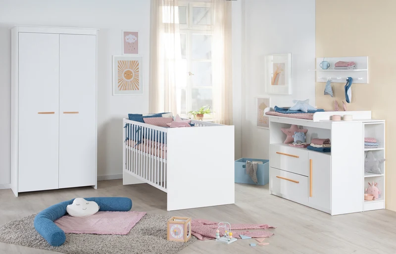 Kleiderschrank 'Lilo' 2-türig mit Massivholzgriffe - Holz weiß lackiert