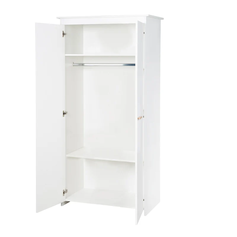 Kleiderschrank 'Lilo' 2-türig mit Massivholzgriffe - Holz weiß lackiert