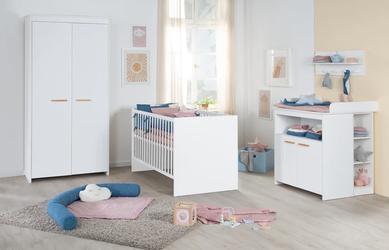 Kleiderschrank 'Lilo' 2-türig mit Massivholzgriffe - Holz weiß lackiert