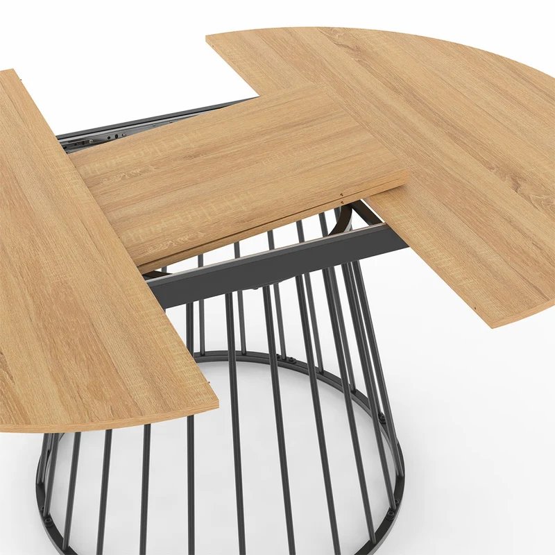 Table repas Adelle plateau rond extensible 110-150cm et pied filaire noir