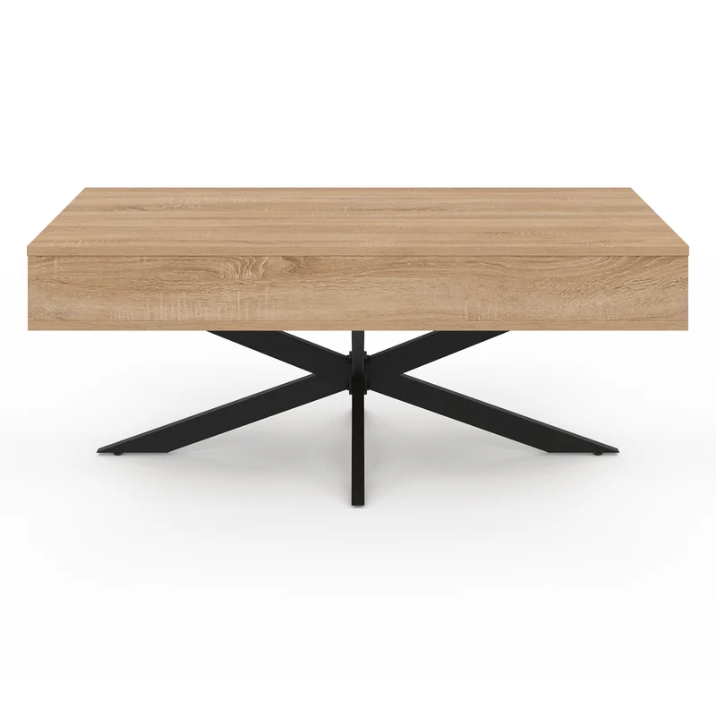 Table basse Spider avec plateau relevable bois et pieds croisés noir L100cm