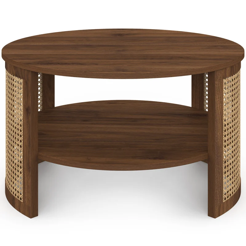 Table basse ronde Eve cannage effet noyer Ø70cm
