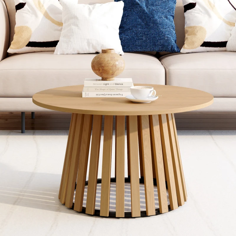 Table basse ronde Camélia pieds lattes Ø70cm
