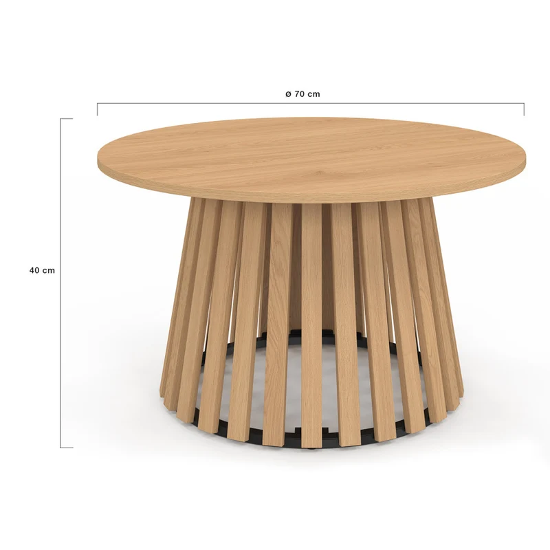 Table basse ronde Camélia pieds lattes Ø70cm