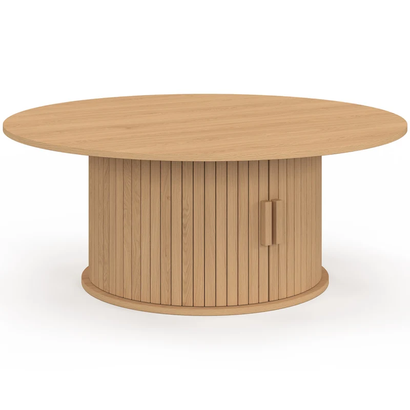 Table basse ronde Albane pied lattes avec rangement Ø100cm