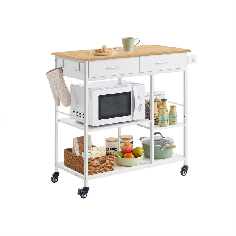 Carrito de cocina con ruedas cajones ganchos y almacenaje
