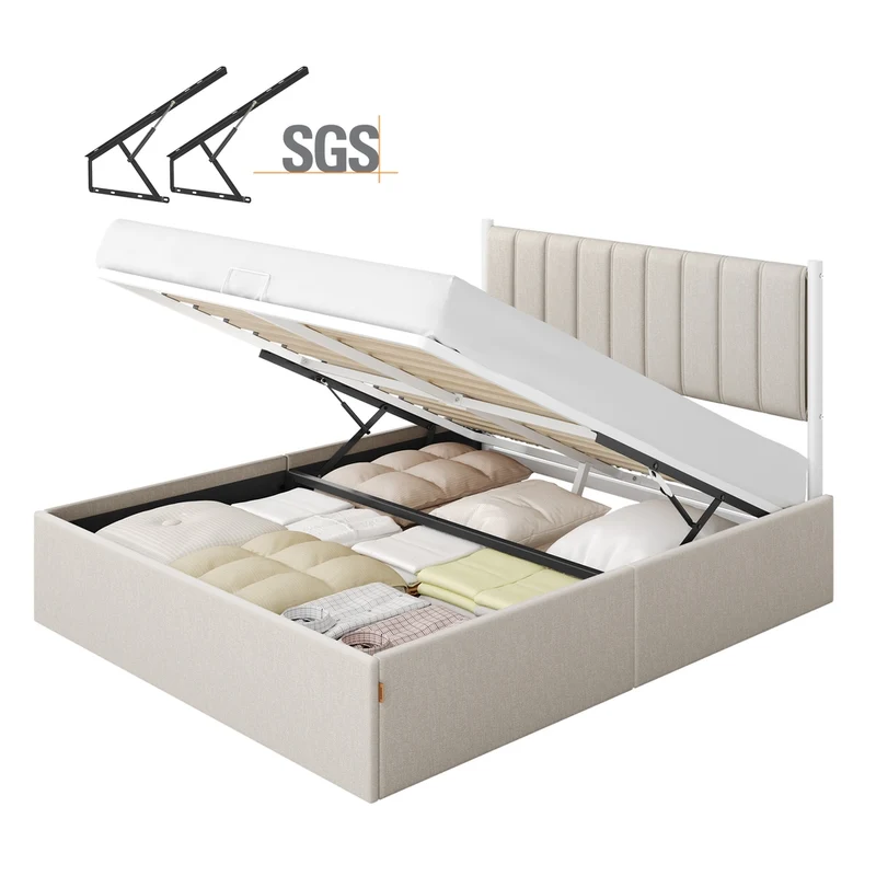 Cama plegable con cabecero hidráulico y espacio de almacenamiento