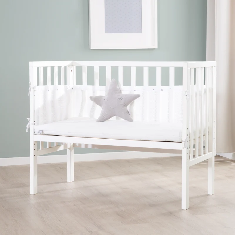 Beistellbett 2 in 1 safe asleep® 45 x 90 cm mit Matratze + Canvas Barriere - Holz weiß