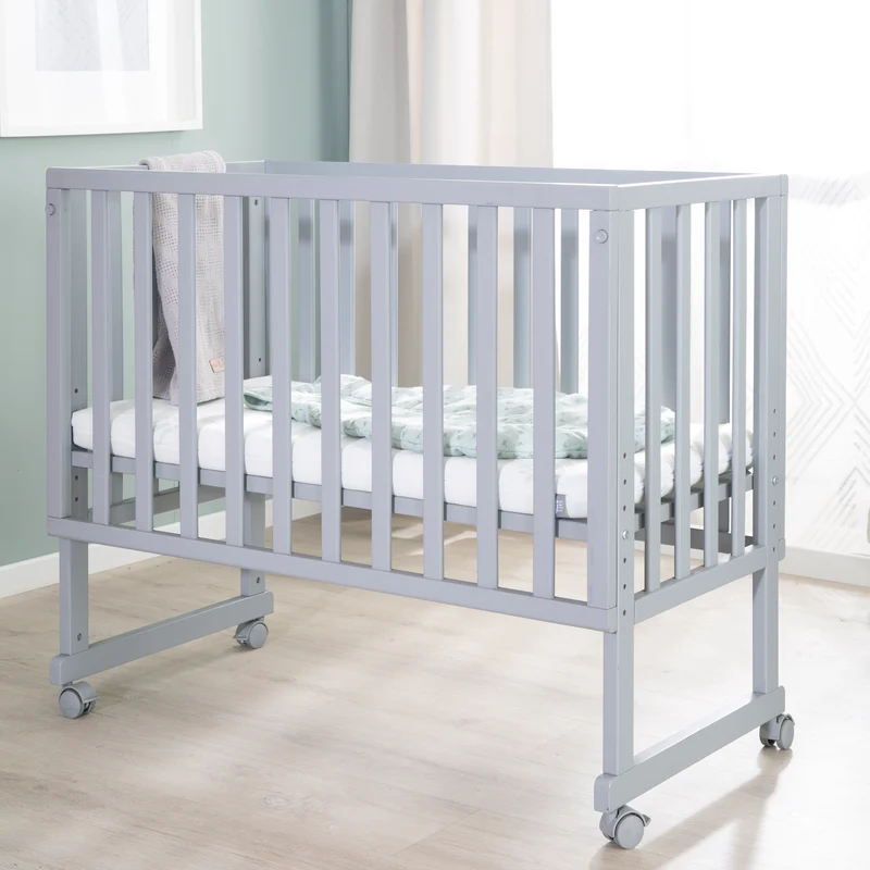 Stuben- & Beistellbett 3in1 mit Barriere + Matratze - Holz taupe