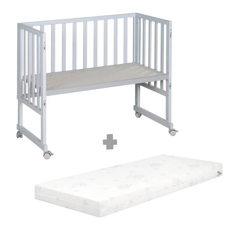 Stuben- & Beistellbett 3in1 mit Barriere + Matratze - Holz taupe