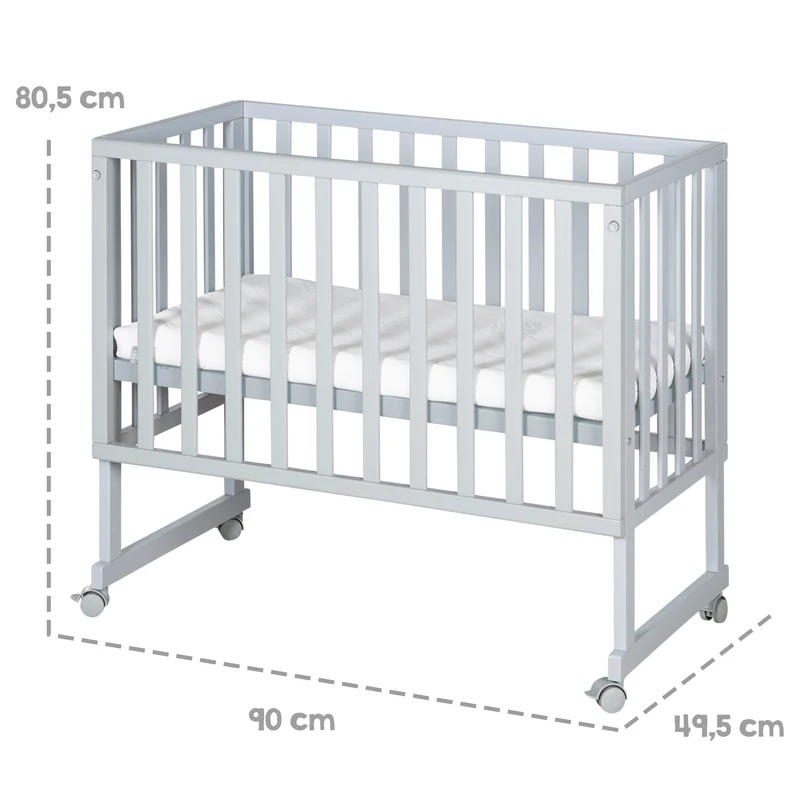 Stuben- & Beistellbett 3in1 mit Barriere + Matratze - Holz taupe