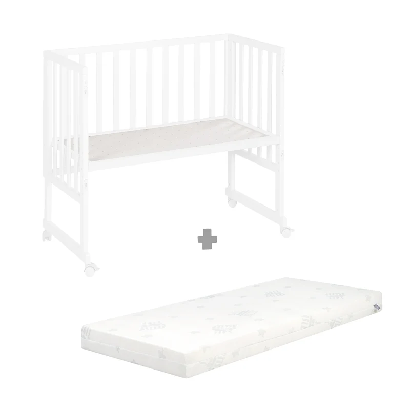 Stuben- & Beistellbett 3in1 mit Barriere + Matratze - Holz weiß