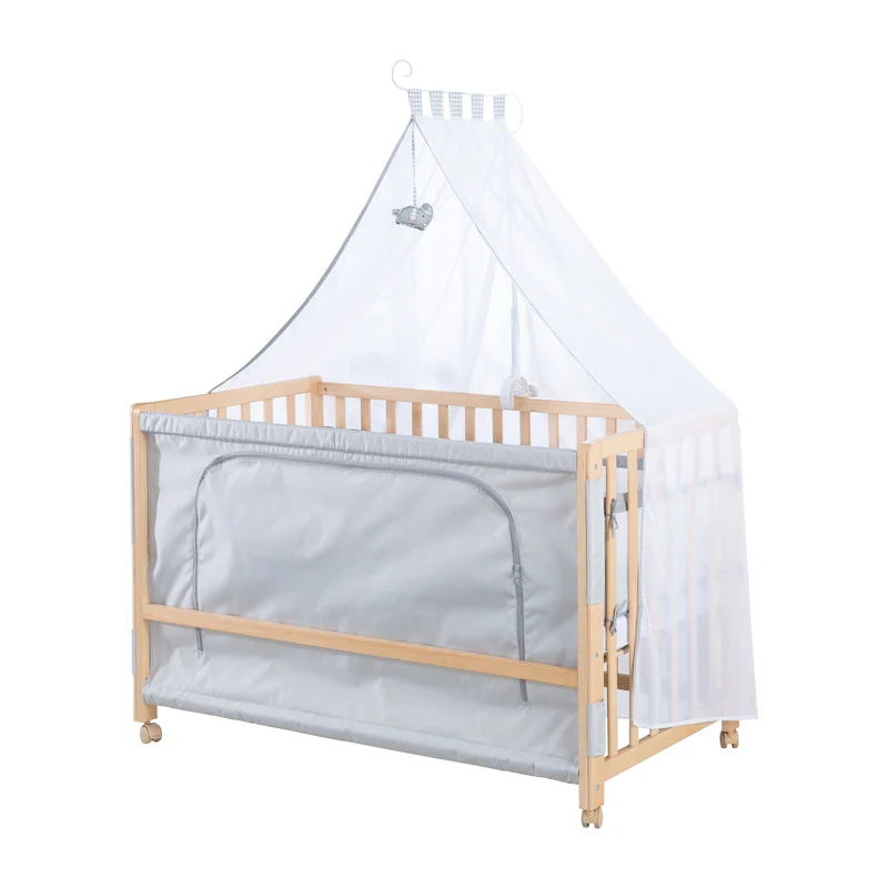 Room Bed 'Jumbo twins grau' 60 x 120 cm + Textilausstattung - Holz natur