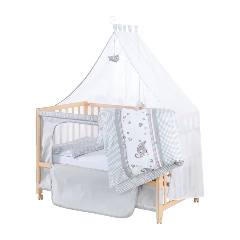 Room Bed 'Jumbo twins grau' 60 x 120 cm + Textilausstattung - Holz natur