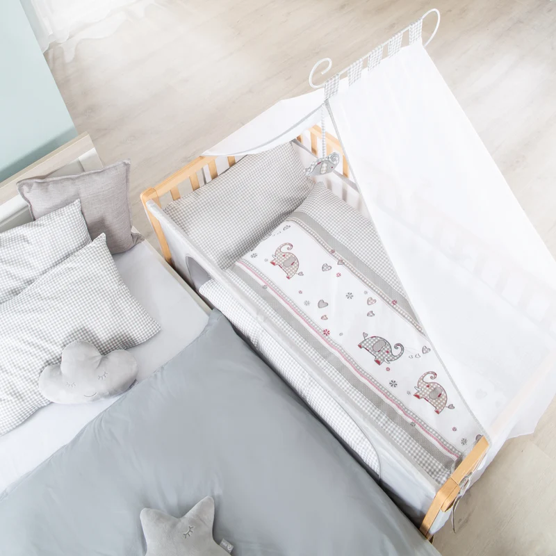 Room Bed 'Jumbo twins grau' 60 x 120 cm + Textilausstattung - Holz natur