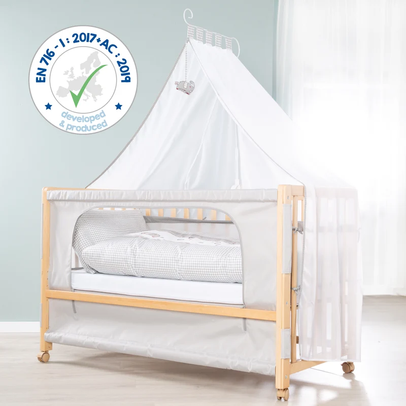 Room Bed 'Jumbo twins grau' 60 x 120 cm + Textilausstattung - Holz natur