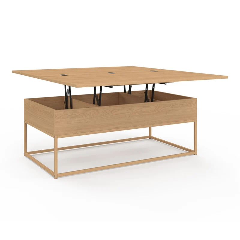 Table basse Memphis relevable et dépliante pieds effet bois