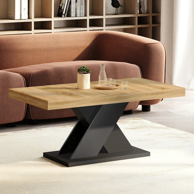 Table basse Alexia pieds croisés bois et noir L100cm
