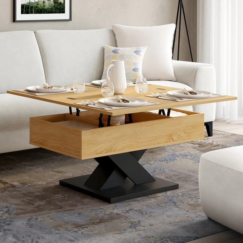 Table basse Alexia avec plateau relevable et dépliant