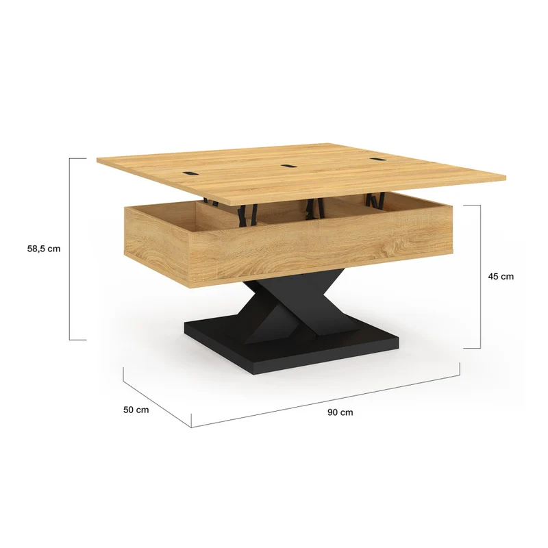 Table basse Alexia avec plateau relevable et dépliant