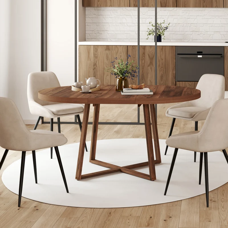 Table à manger ronde extensible Sana Ø110-150cm effet noyer