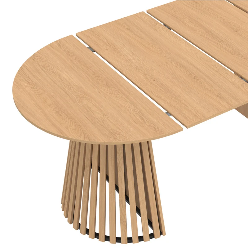 Table à manger ronde extensible Camélia bois et pied lattes Ø110-200cm