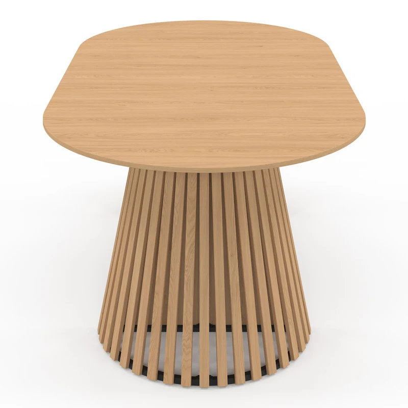 Table à manger ronde extensible Camélia bois et pied lattes Ø110-200cm