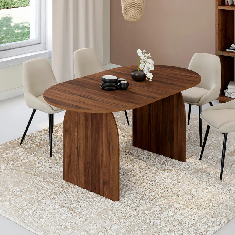 Table à manger Japandi effet bois noyer 160cm