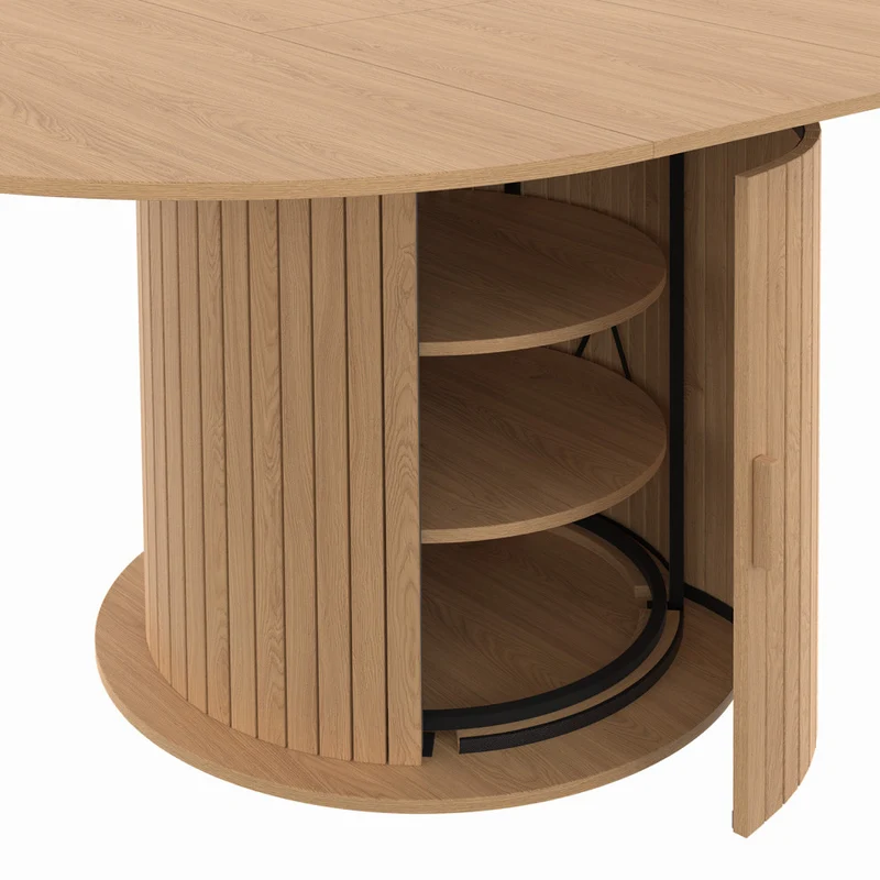Table à manger ronde extensible Albane Ø110-150cm avec rangement