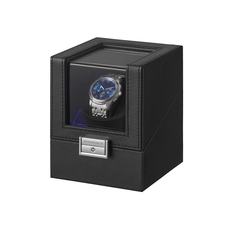 Caja enrolladora automática para relojes con luz LED y bloqueo