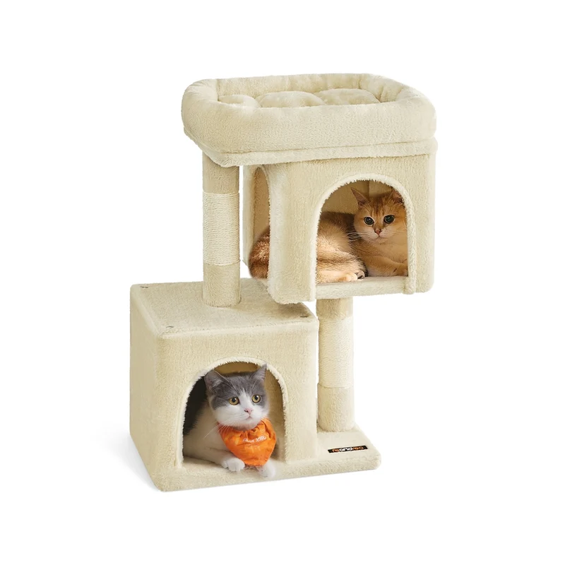 Feandrea Árbol para Gatitos de hasta 3 kg, Torre de 67 cm, S, Plataforma Grande, 2 Cuevas, Rascador, Gris Claro