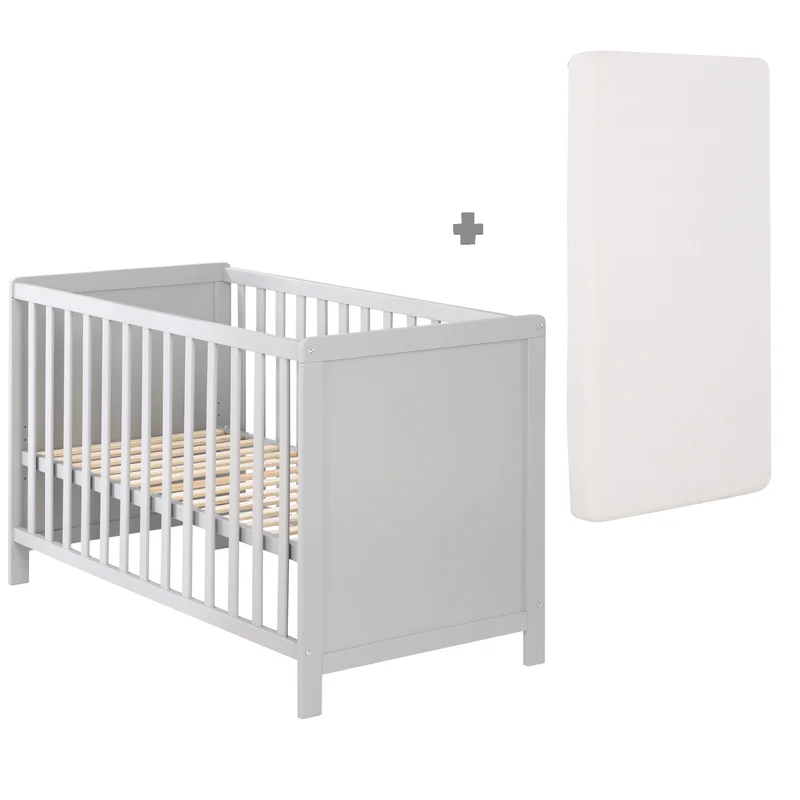 Beistellbett, 60 x 120 cm, taupe, verstellbar, 5 Schlupfsprossen, inkl. Lattenrost & Matratze