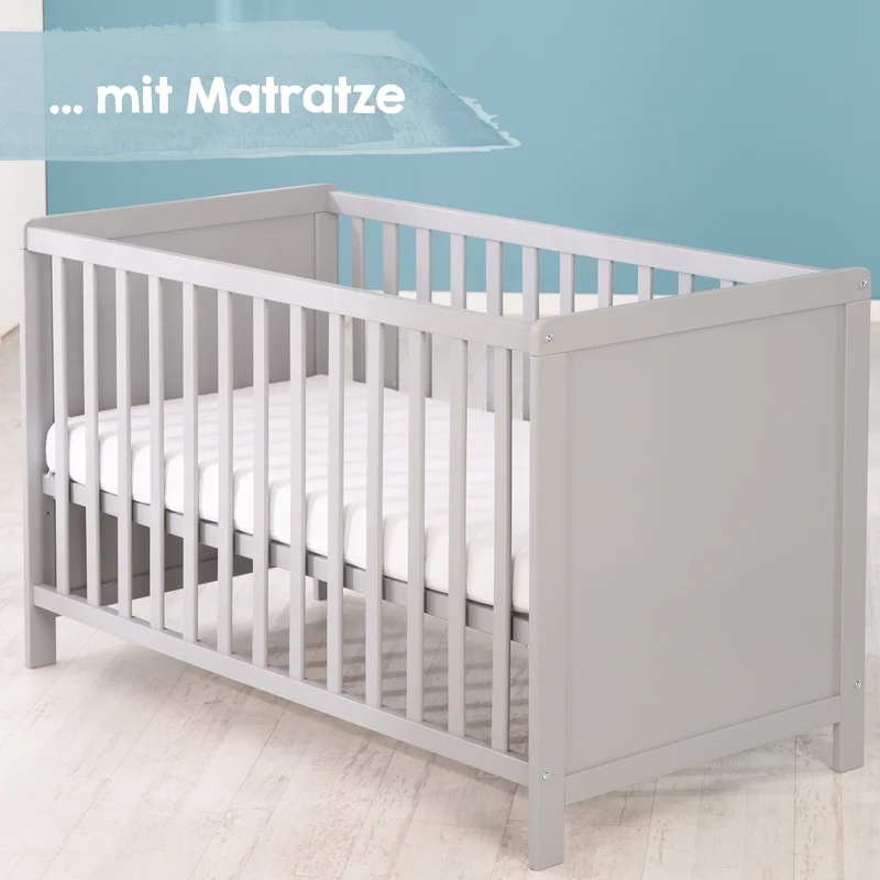 Beistellbett, 60 x 120 cm, taupe, verstellbar, 5 Schlupfsprossen, inkl. Lattenrost & Matratze