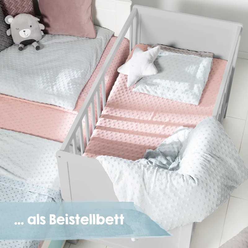 Beistellbett, 60 x 120 cm, taupe, verstellbar, 5 Schlupfsprossen, inkl. Lattenrost & Matratze