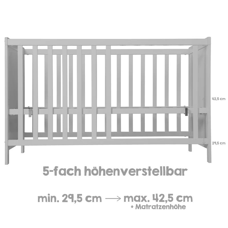 Beistellbett, 60 x 120 cm, taupe, verstellbar, 5 Schlupfsprossen, inkl. Lattenrost & Matratze