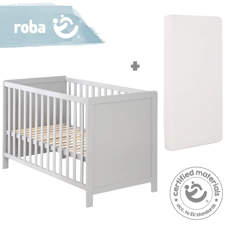 Beistellbett, 60 x 120 cm, taupe, verstellbar, 5 Schlupfsprossen, inkl. Lattenrost & Matratze