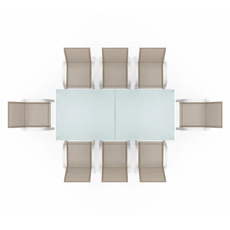 Ensemble de jardin Minorca 8 places en textilène et verre trempé blanc et beige