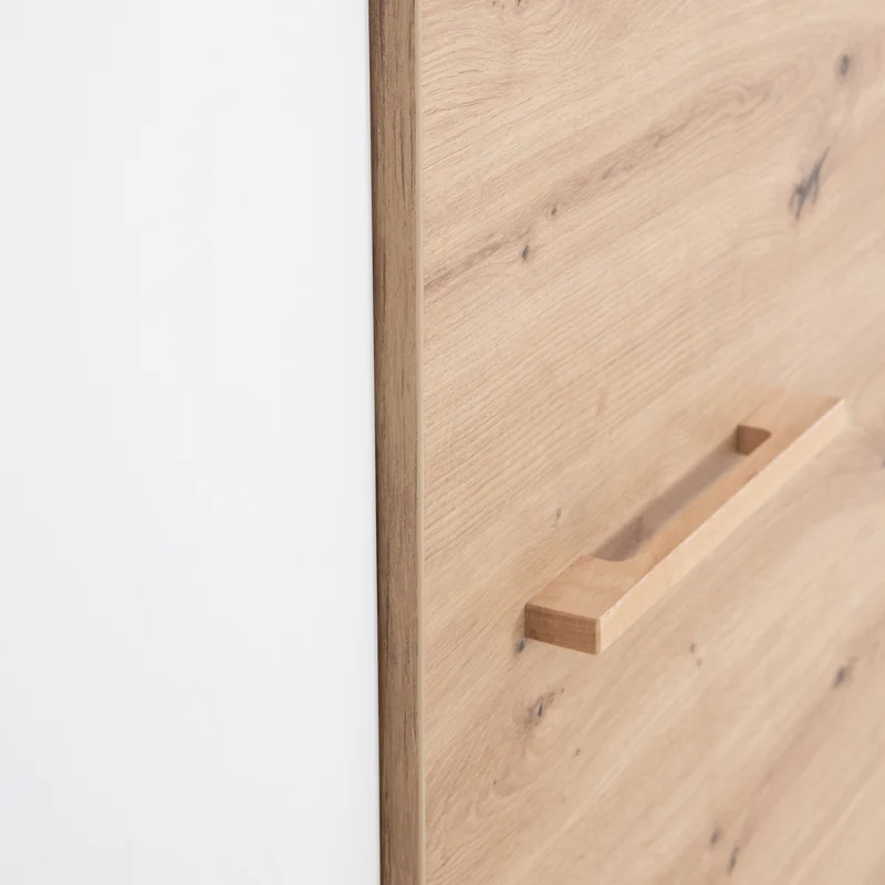 Kleiderschrank 'Lion' 3-türig - Weiß / Holzdekor 'Artisan Eiche' - Griffe aus massiver Eiche
